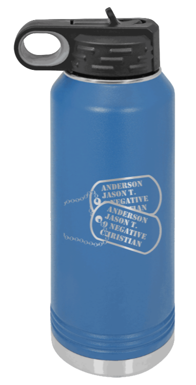 Dog Tags - 32oz Water Bottle Laser Engraved- Royal Blue