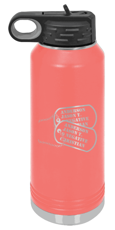 Dog Tags - 32oz Water Bottle Laser Engraved- Coral