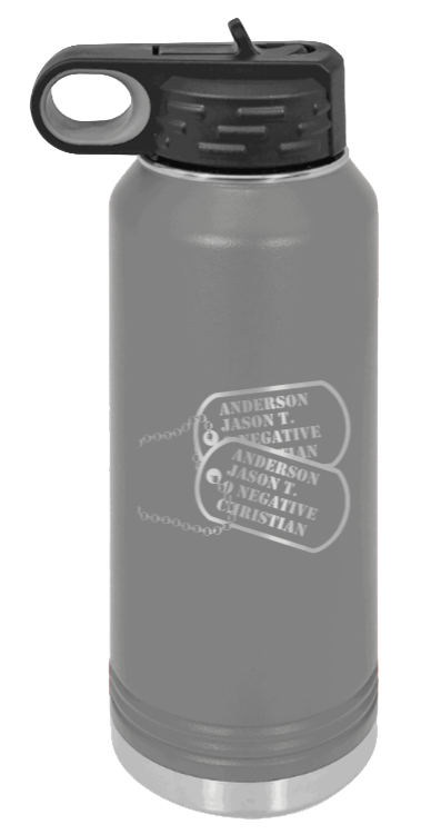 Dog Tags - 32oz Water Bottle Laser Engraved- Dark Grey