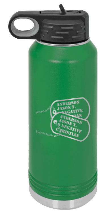 Dog Tags - 32oz Water Bottle Laser Engraved- Green