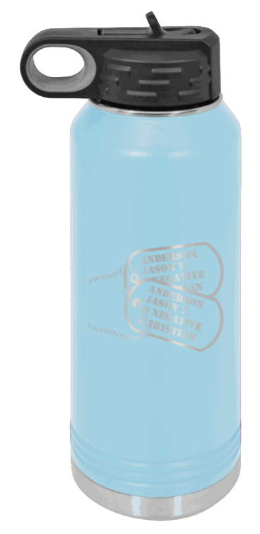 Dog Tags - 32oz Water Bottle Laser Engraved- Light Blue