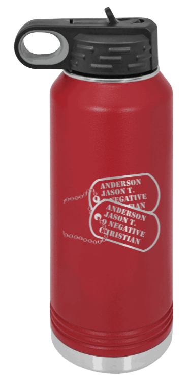 Dog Tags - 32oz Water Bottle Laser Engraved- Maroon