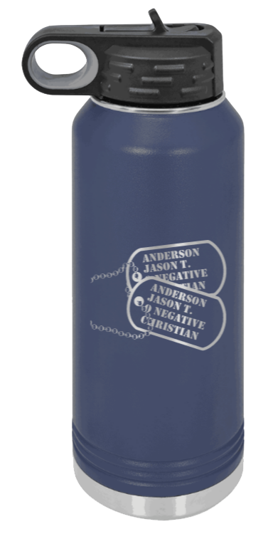 Dog Tags - 32oz Water Bottle Laser Engraved- Navy