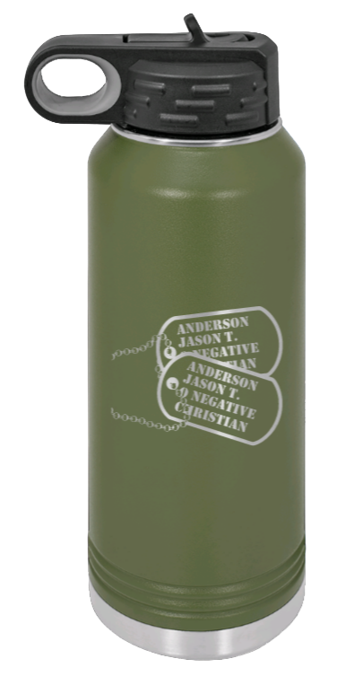 Dog Tags - 32oz Water Bottle Laser Engraved- Olive