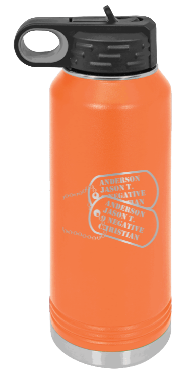 Dog Tags - 32oz Water Bottle Laser Engraved- Orange