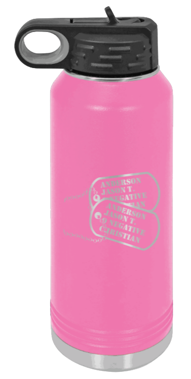 Dog Tags - 32oz Water Bottle Laser Engraved- Pink