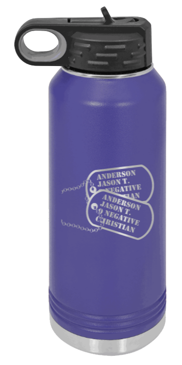 Dog Tags - 32oz Water Bottle Laser Engraved- Purple