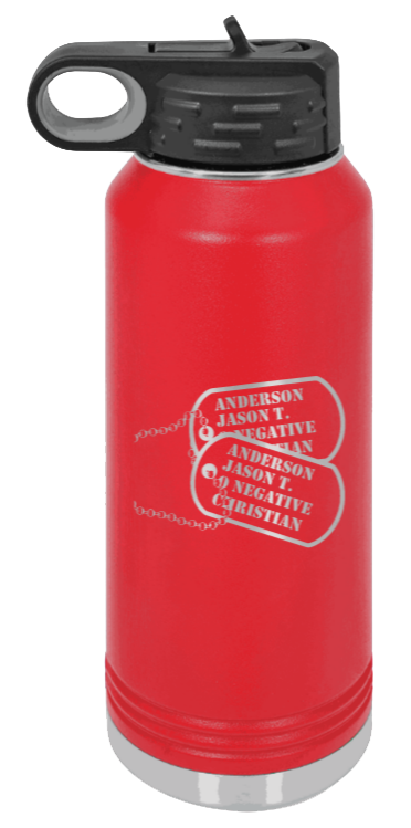 Dog Tags - 32oz Water Bottle Laser Engraved- Red