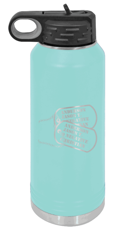 Dog Tags - 32oz Water Bottle Laser Engraved- Teal