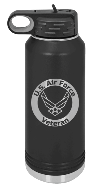 Air Force Veteran - 32oz Water Bottle Laser Engraved- Black