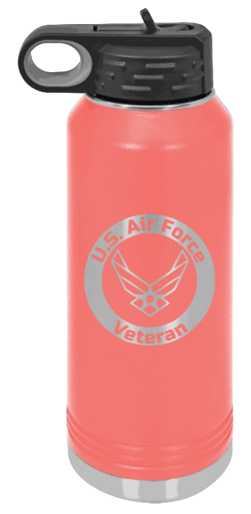 Air Force Veteran - 32oz Water Bottle Laser Engraved- Coral