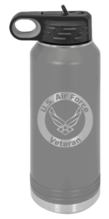 Air Force Veteran - 32oz Water Bottle Laser Engraved- Dark Grey