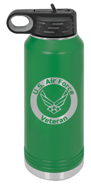 Air Force Veteran - 32oz Water Bottle Laser Engraved- Green
