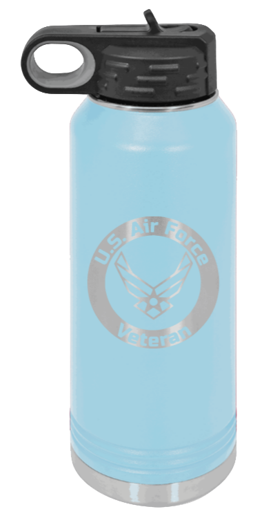 Air Force Veteran - 32oz Water Bottle Laser Engraved- Light Blue