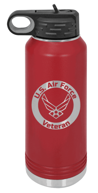Air Force Veteran - 32oz Water Bottle Laser Engraved- Maroon