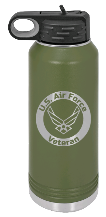 Air Force Veteran - 32oz Water Bottle Laser Engraved- Olive