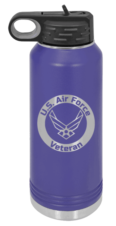 Air Force Veteran - 32oz Water Bottle Laser Engraved- Purple