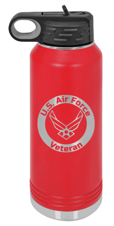 Air Force Veteran - 32oz Water Bottle Laser Engraved- Red