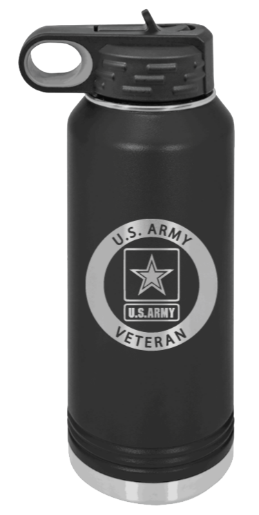 Army Veteran - 32oz Water Bottle Laser Engraved- Black