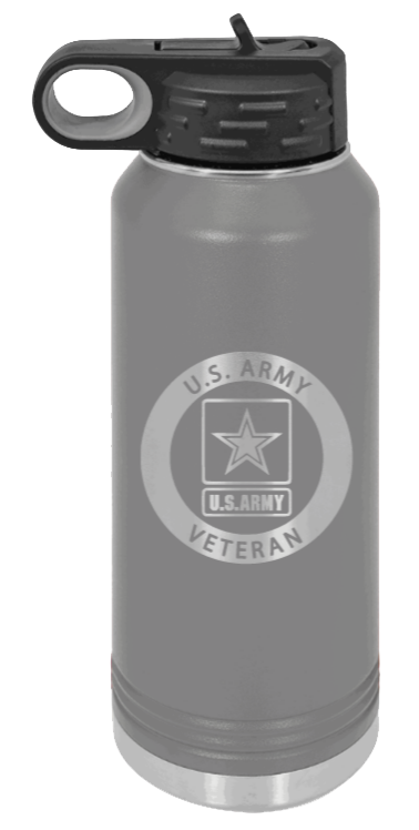 Army Veteran - 32oz Water Bottle Laser Engraved- Dark Grey
