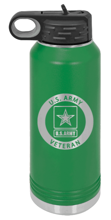 Army Veteran - 32oz Water Bottle Laser Engraved- Green