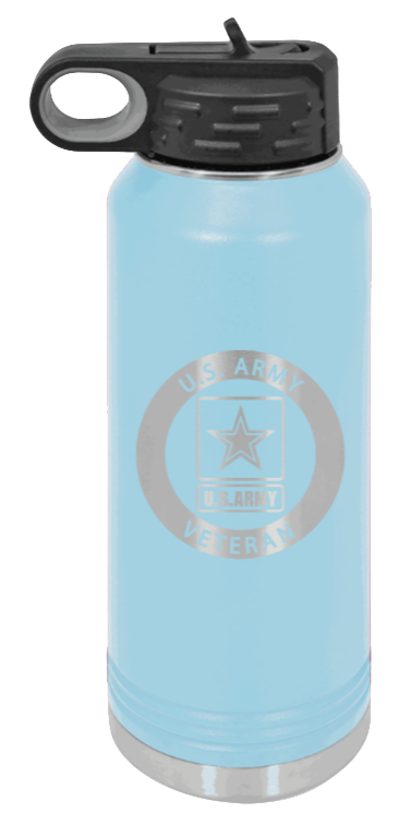 Army Veteran - 32oz Water Bottle Laser Engraved- Light Blue