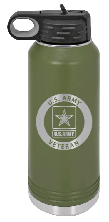 Army Veteran - 32oz Water Bottle Laser Engraved- Olive