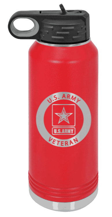 Army Veteran - 32oz Water Bottle Laser Engraved- Red