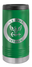 Load image into Gallery viewer, Navy Veteran Laser Engraved Slim Can Insulated Koosie
