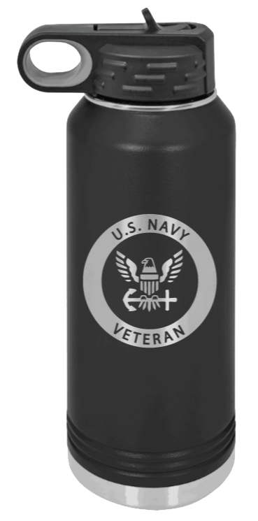 Navy Veteran - 32oz Water Bottle Laser Engraved- Black