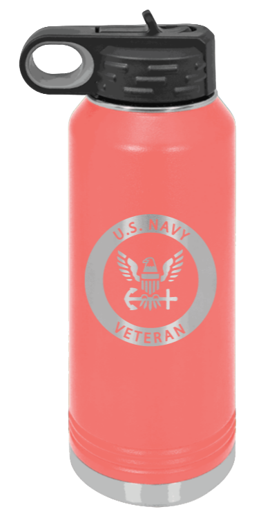 Navy Veteran - 32oz Water Bottle Laser Engraved- Coral