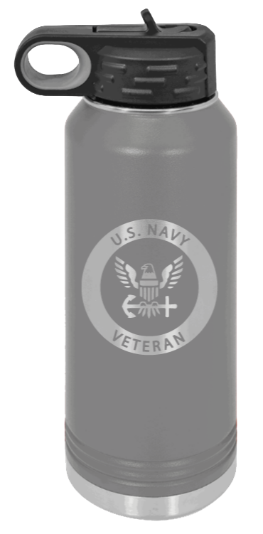 Navy Veteran - 32oz Water Bottle Laser Engraved- Dark Grey