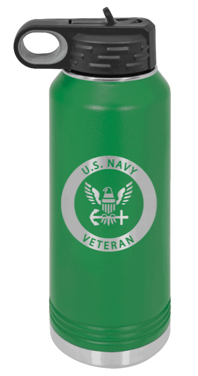 Navy Veteran - 32oz Water Bottle Laser Engraved- Green