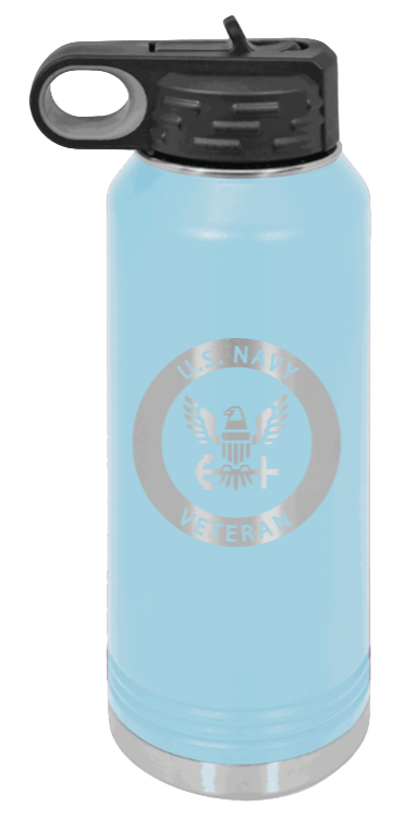Navy Veteran - 32oz Water Bottle Laser Engraved- Light Blue