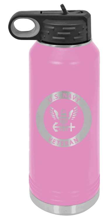 Navy Veteran - 32oz Water Bottle Laser Engraved- Light Purple