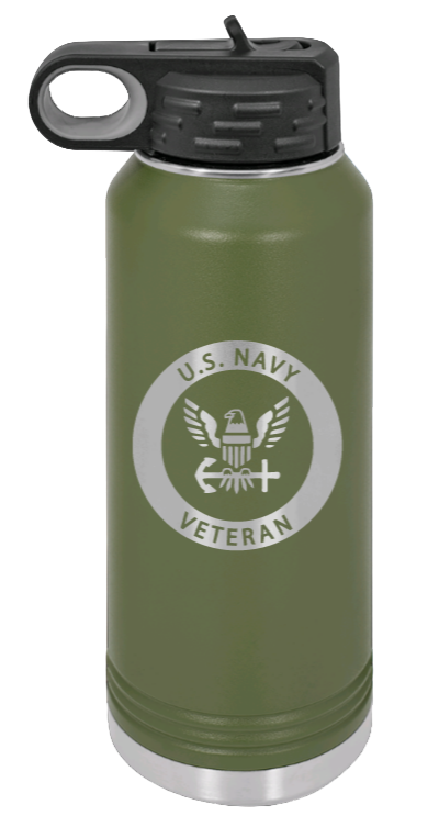 Navy Veteran - 32oz Water Bottle Laser Engraved- Olive