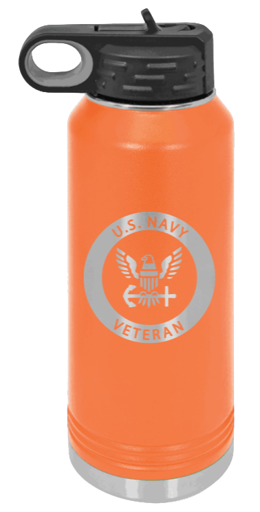 Navy Veteran - 32oz Water Bottle Laser Engraved- Orange