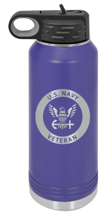 Navy Veteran - 32oz Water Bottle Laser Engraved- Purple