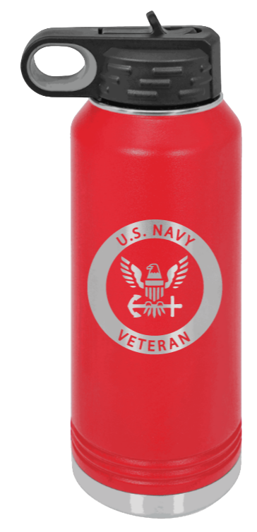 Navy Veteran - 32oz Water Bottle Laser Engraved- Red