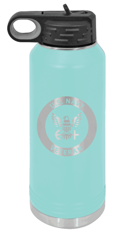 Navy Veteran - 32oz Water Bottle Laser Engraved- Teal