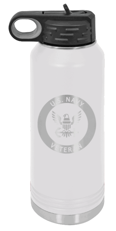 Navy Veteran - 32oz Water Bottle Laser Engraved- White