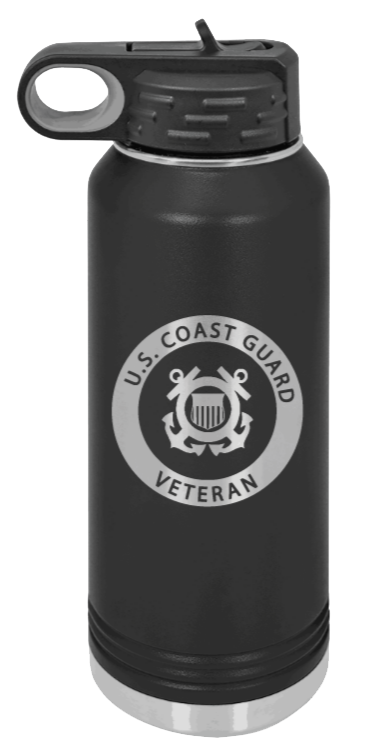Coast Guard Veteran - 32oz Water Bottle Laser Engraved- Black