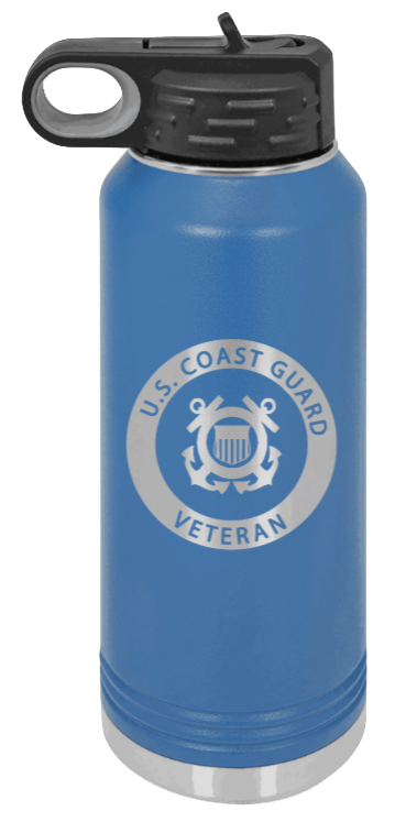 Coast Guard Veteran - 32oz Water Bottle Laser Engraved- Royal Blue
