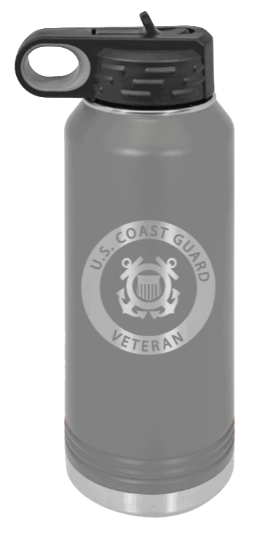 Coast Guard Veteran - 32oz Water Bottle Laser Engraved- Dark Grey