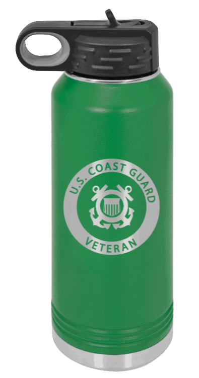 Coast Guard Veteran - 32oz Water Bottle Laser Engraved- Green