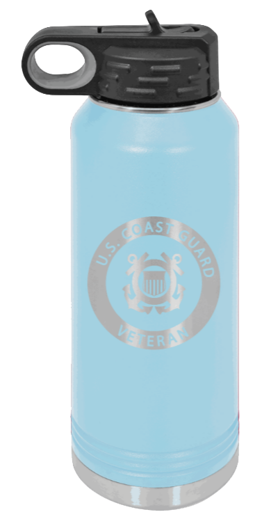 Coast Guard Veteran - 32oz Water Bottle Laser Engraved- Light Blue
