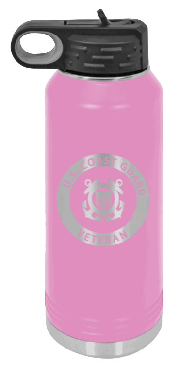 Coast Guard Veteran - 32oz Water Bottle Laser Engraved- Light Purple