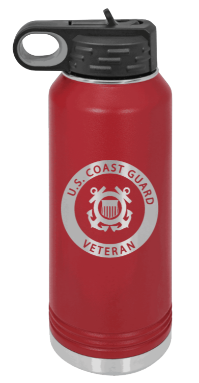 Coast Guard Veteran - 32oz Water Bottle Laser Engraved- Maroon