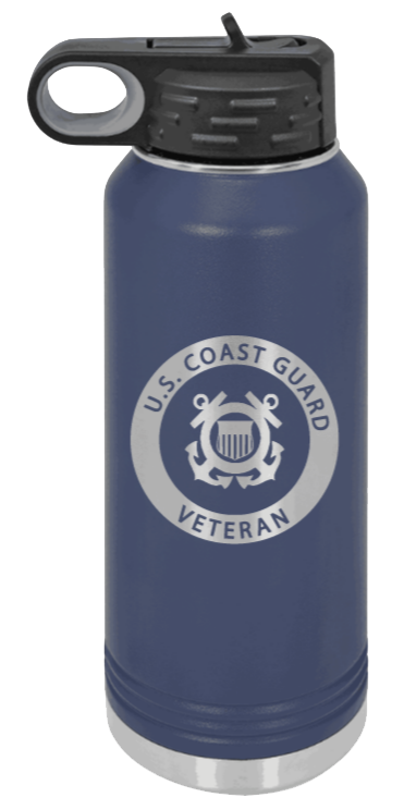 Coast Guard Veteran - 32oz Water Bottle Laser Engraved- Navy