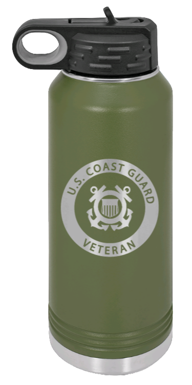 Coast Guard Veteran - 32oz Water Bottle Laser Engraved- Olive